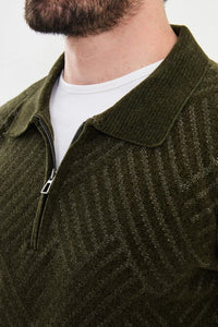 Bojoni Omaha Knitwear Polo Zippered Collar Khaki Sweater