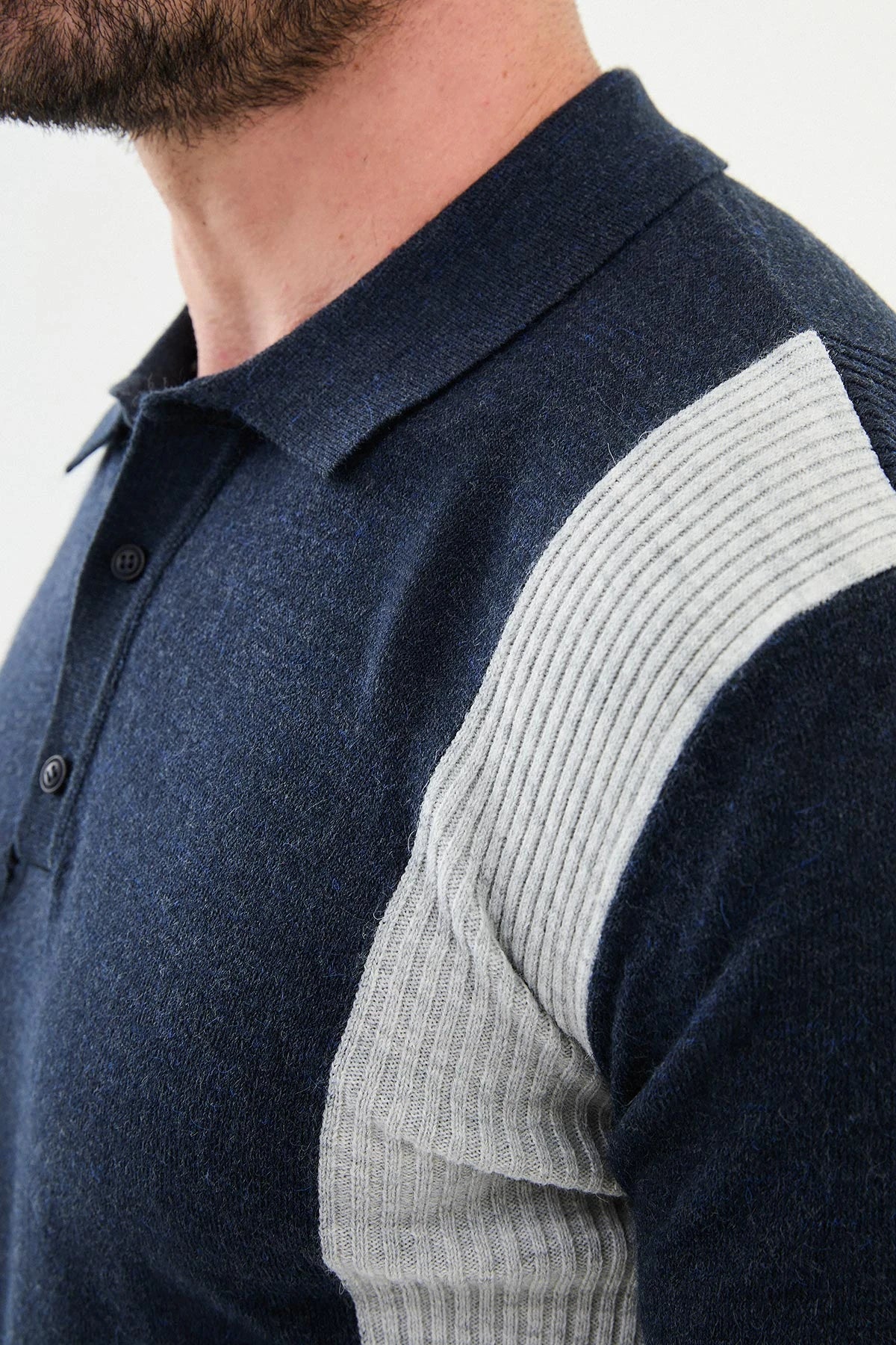 Bojoni Capena Pieced Slim Fit Polo Collar Navy Blue Knitwear Sweater