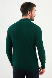 Bojoni Capena Textured Slim Fit Zippered Half Turtleneck Emerald  Knitwear Sweater