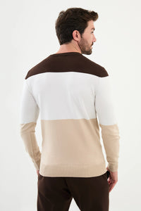 Bojoni Capena Pieced Slim Fit Crew Neck Beige Knitwear Sweater