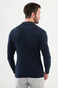 Bojoni Capena Pieced Slim Fit Polo Collar Navy Blue Knitwear Sweater