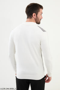 Bojoni Chicago Slim Fit White Knitwear Zipper Sweater