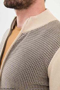 Bojoni Chicago Slim Fit Beige Knitwear Zipper Sweater