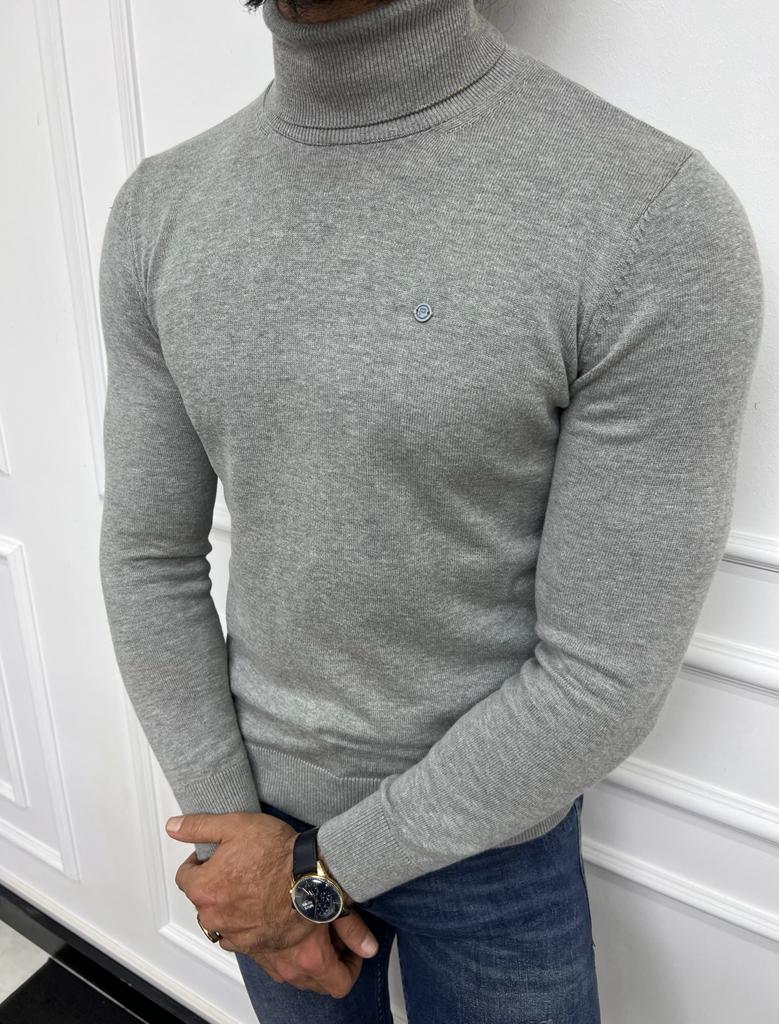 Leon Slim Fit Grey Turtleneck Sweater