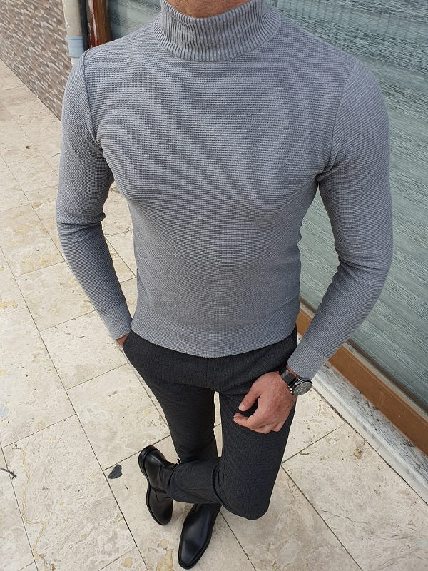 Elko Gray Slim Fit Mock Turtleneck Sweater-baagr.myshopify.com-sweatshirts-BOJONI