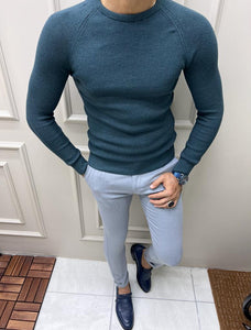 Bojoni Astoria Teal Slim Fit Crewneck Sweater