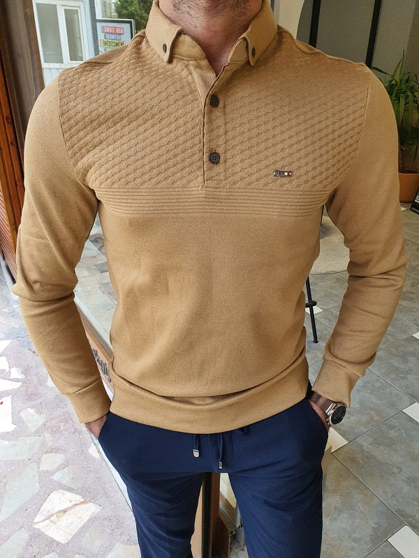 Verno Mustard Slim Fit Long Sleeve Polo Shirt-baagr.myshopify.com-sweatshirts-BOJONI