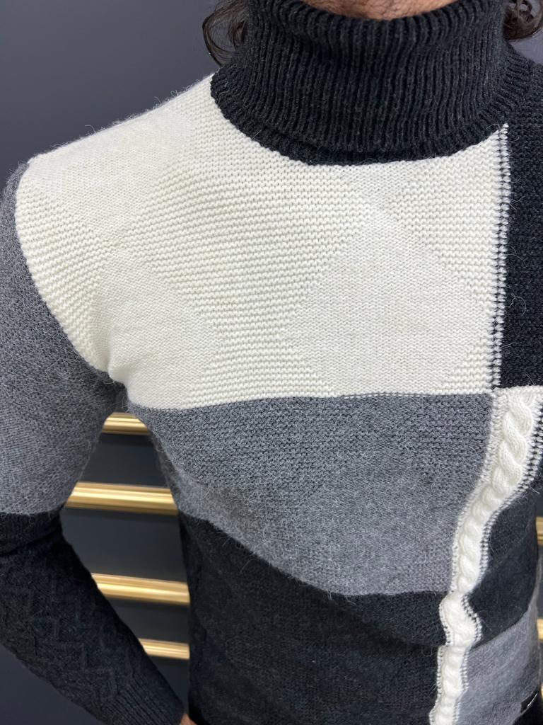 Thread Slim Fit Custom Design Mixed Color Turtleneck