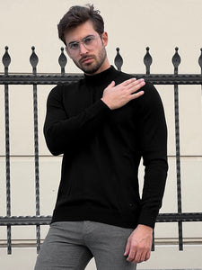 Bojoni Astoria Slim Fit Black Turtleneck Sweater