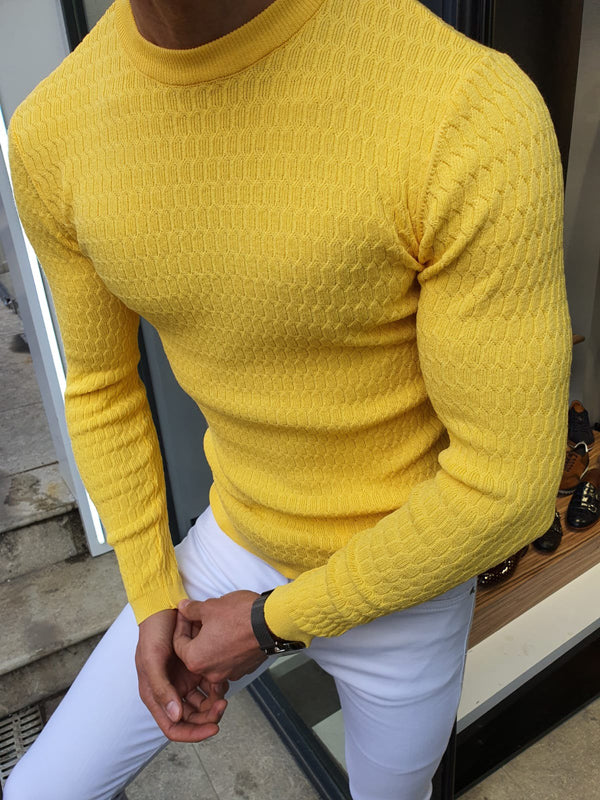 Natisk Rawlins Yellow Slim Fit Crew Neck Sweater-baagr.myshopify.com-sweatshirts-BOJONI