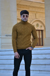 Vicenza Slim-fit Patterned Turtleneck wool Knitwear Camel-baagr.myshopify.com-sweatshirts-BOJONI