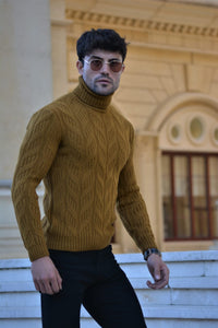 Vicenza Slim-fit Patterned Turtleneck wool Knitwear Camel-baagr.myshopify.com-sweatshirts-BOJONI