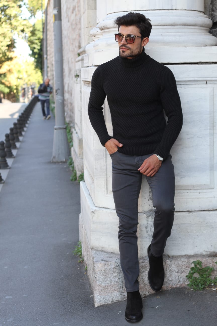 Slim-Fit Wool Turtleneck Knitwear Black-baagr.myshopify.com-sweatshirts-BOJONI