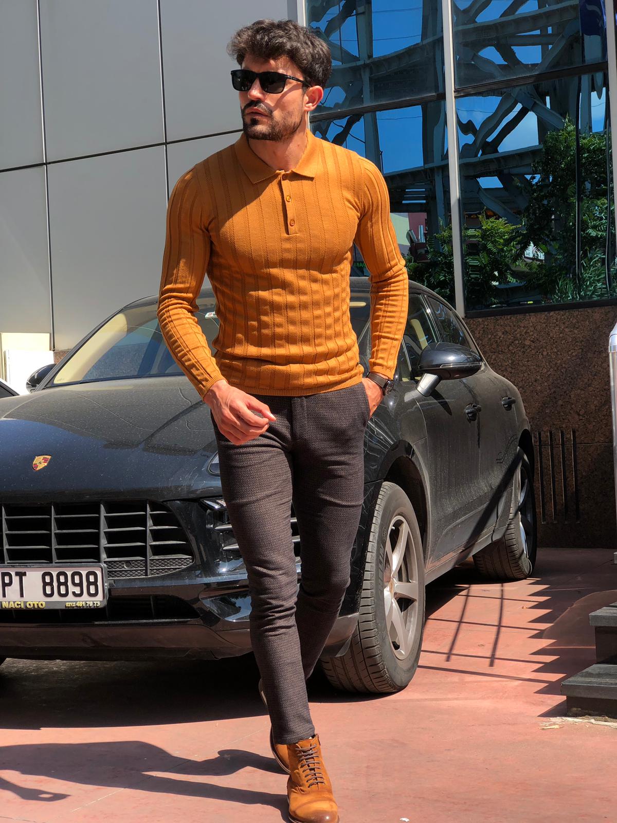 Slim-Fit Polo Sweater Camel-baagr.myshopify.com-sweatshirts-BOJONI