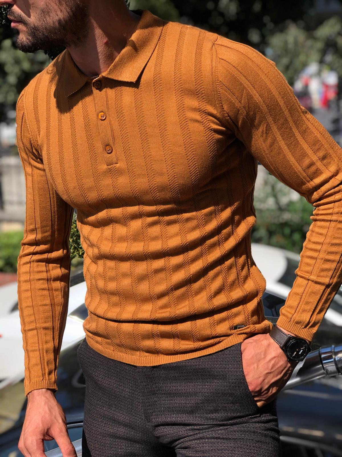 Slim-Fit Polo Sweater Camel-baagr.myshopify.com-sweatshirts-BOJONI