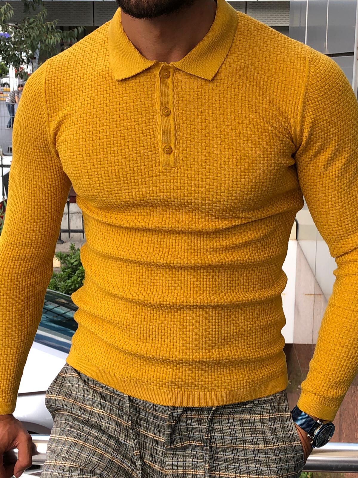 Carlos Slim-Fit Polo Sweater Mustard-baagr.myshopify.com-sweatshirts-BOJONI