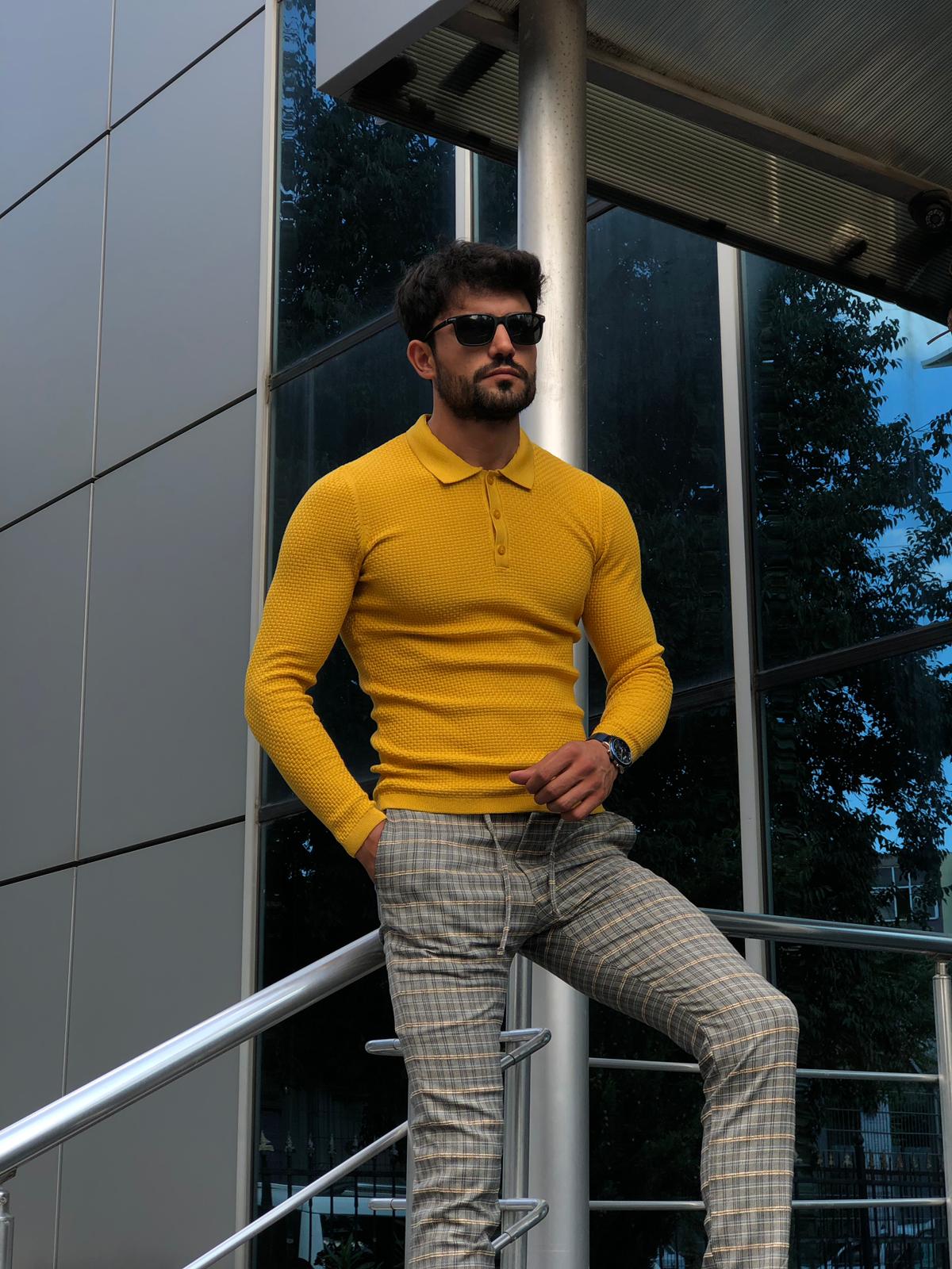 Carlos Slim-Fit Polo Sweater Mustard-baagr.myshopify.com-sweatshirts-BOJONI