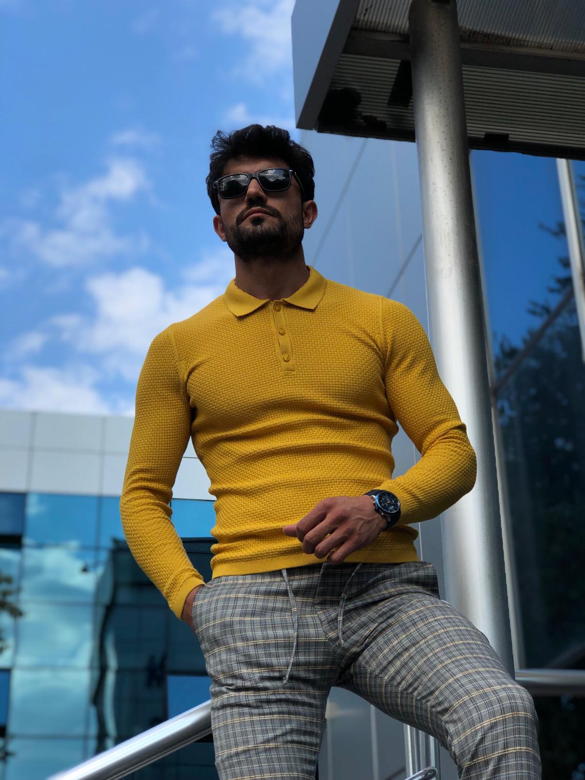 Carlos Slim-Fit Polo Sweater Mustard-baagr.myshopify.com-sweatshirts-BOJONI