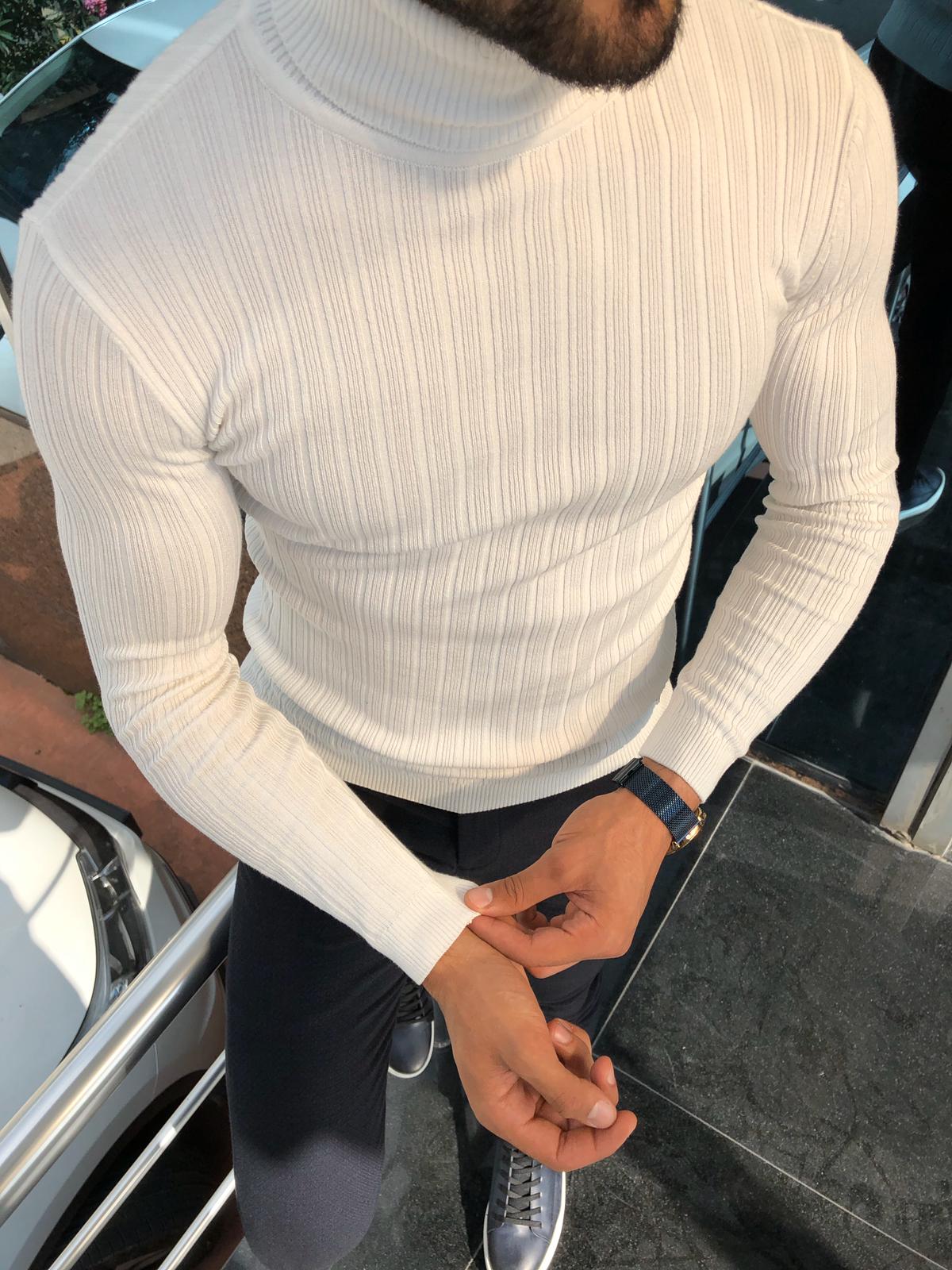 Santo Slim-Fit Turtleneck Knitwear White-baagr.myshopify.com-sweatshirts-BOJONI