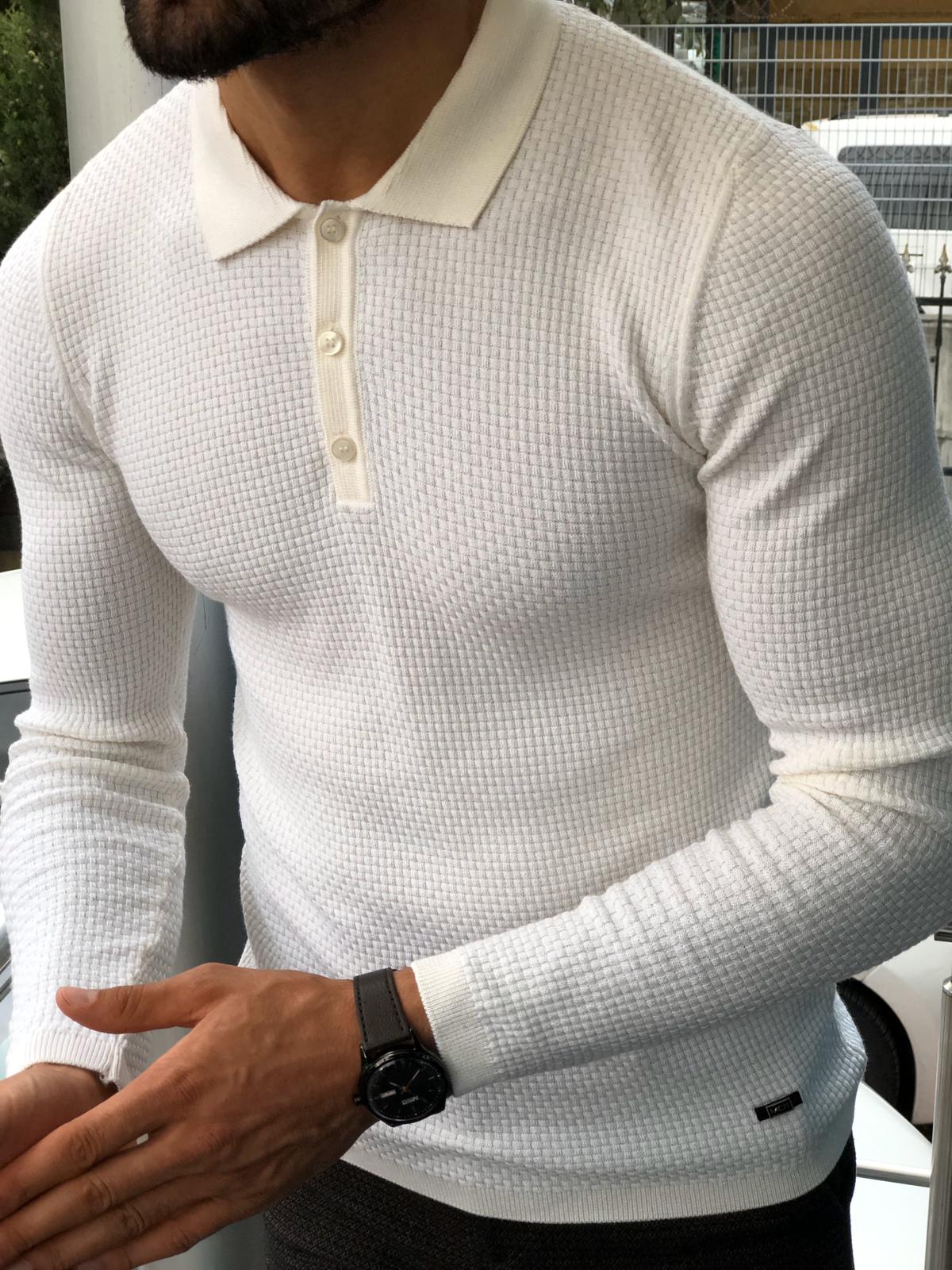 Carlos Slim-Fit Polo Sweater White-baagr.myshopify.com-sweatshirts-BOJONI