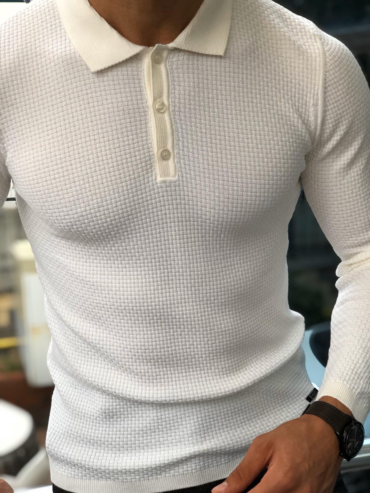 Carlos Slim-Fit Polo Sweater White-baagr.myshopify.com-sweatshirts-BOJONI