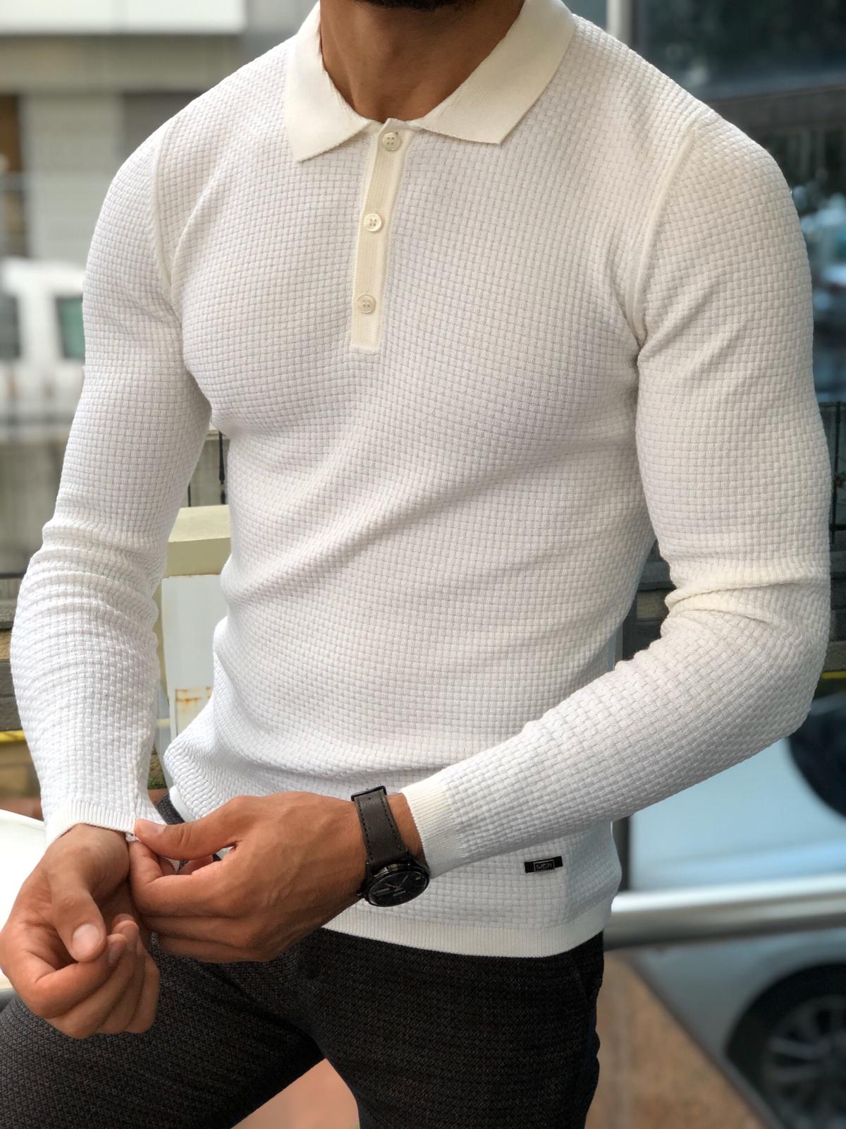 Carlos Slim-Fit Polo Sweater White-baagr.myshopify.com-sweatshirts-BOJONI