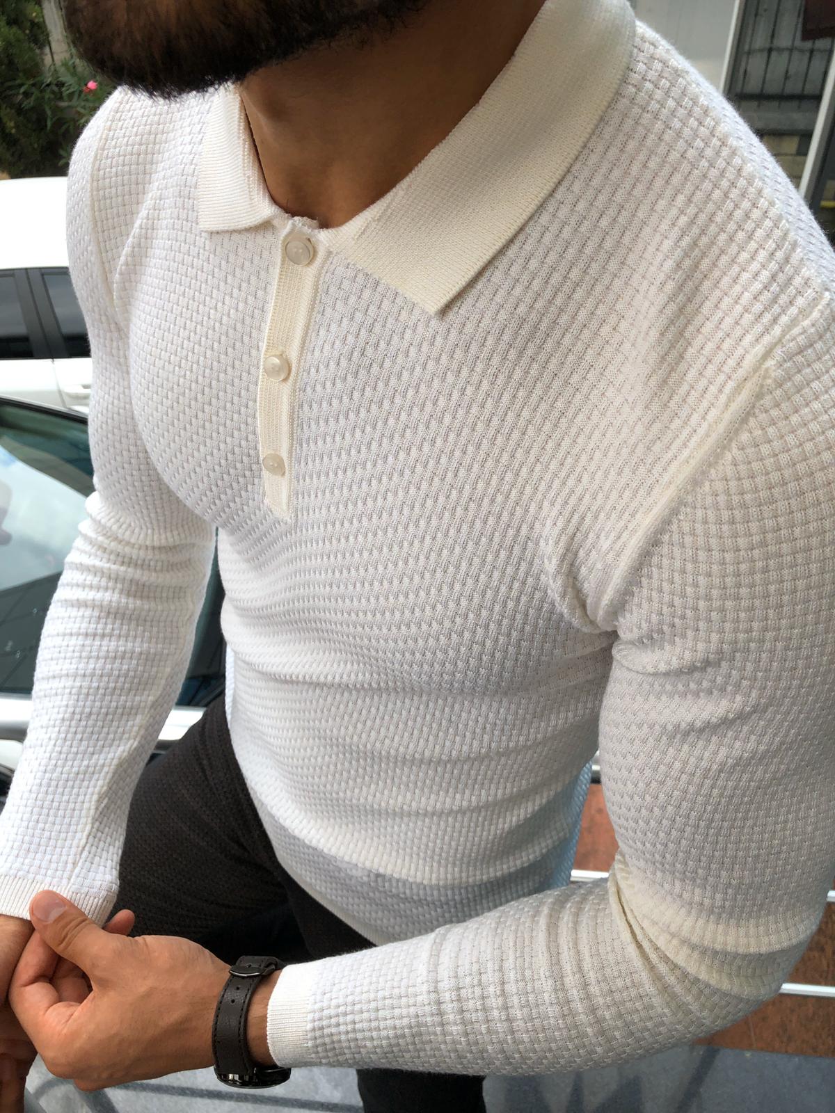 Carlos Slim-Fit Polo Sweater White-baagr.myshopify.com-sweatshirts-BOJONI