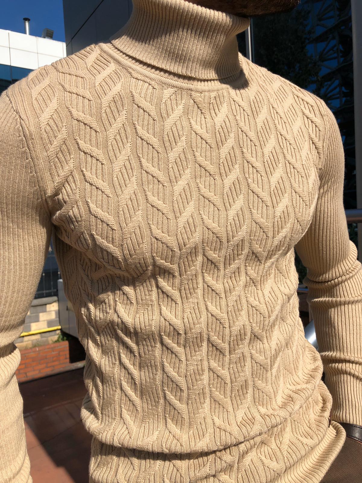 Calvin Slim-Fit Turtleneck Knitwear Beige-baagr.myshopify.com-sweatshirts-BOJONI