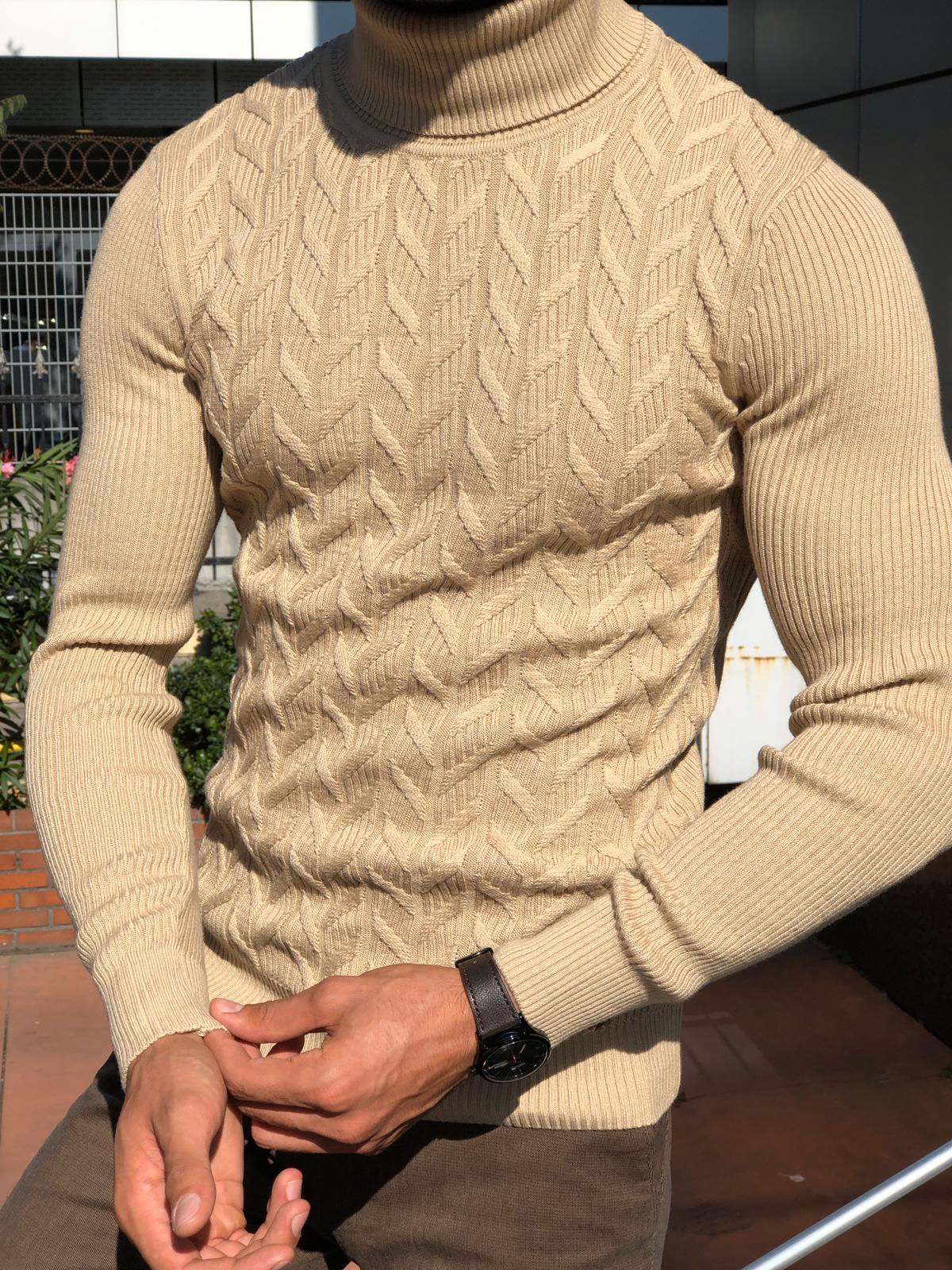 Calvin Slim-Fit Turtleneck Knitwear Beige-baagr.myshopify.com-sweatshirts-BOJONI