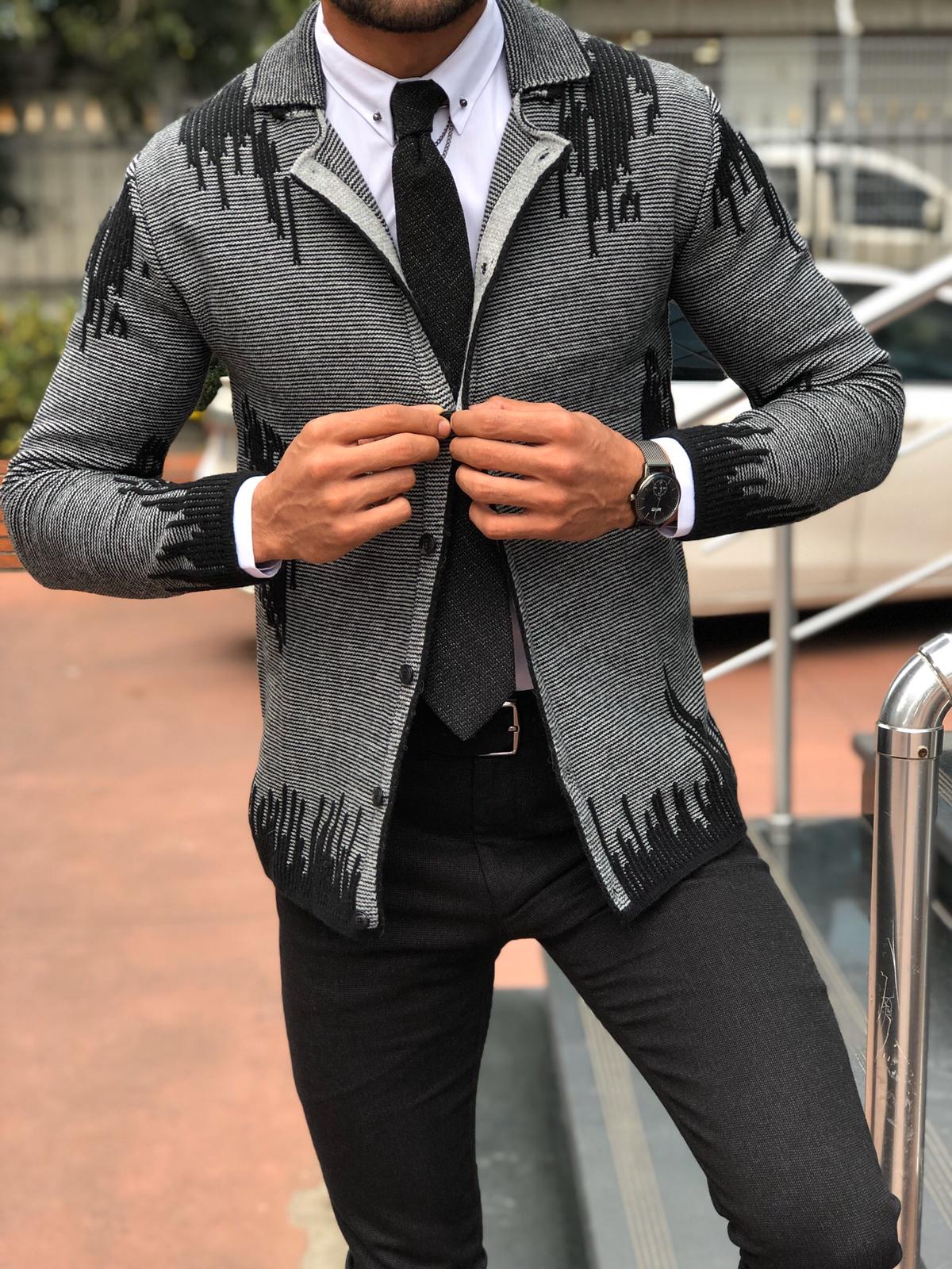 Gerry Slim-Fit Patterned Knitwear Cardigan Black-baagr.myshopify.com-sweatshirts-BOJONI