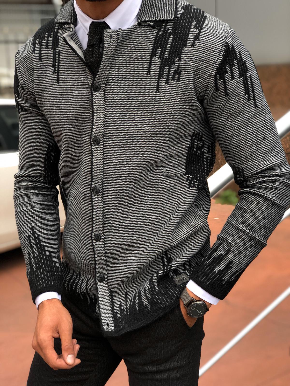 Gerry Slim-Fit Patterned Knitwear Cardigan Black-baagr.myshopify.com-sweatshirts-BOJONI