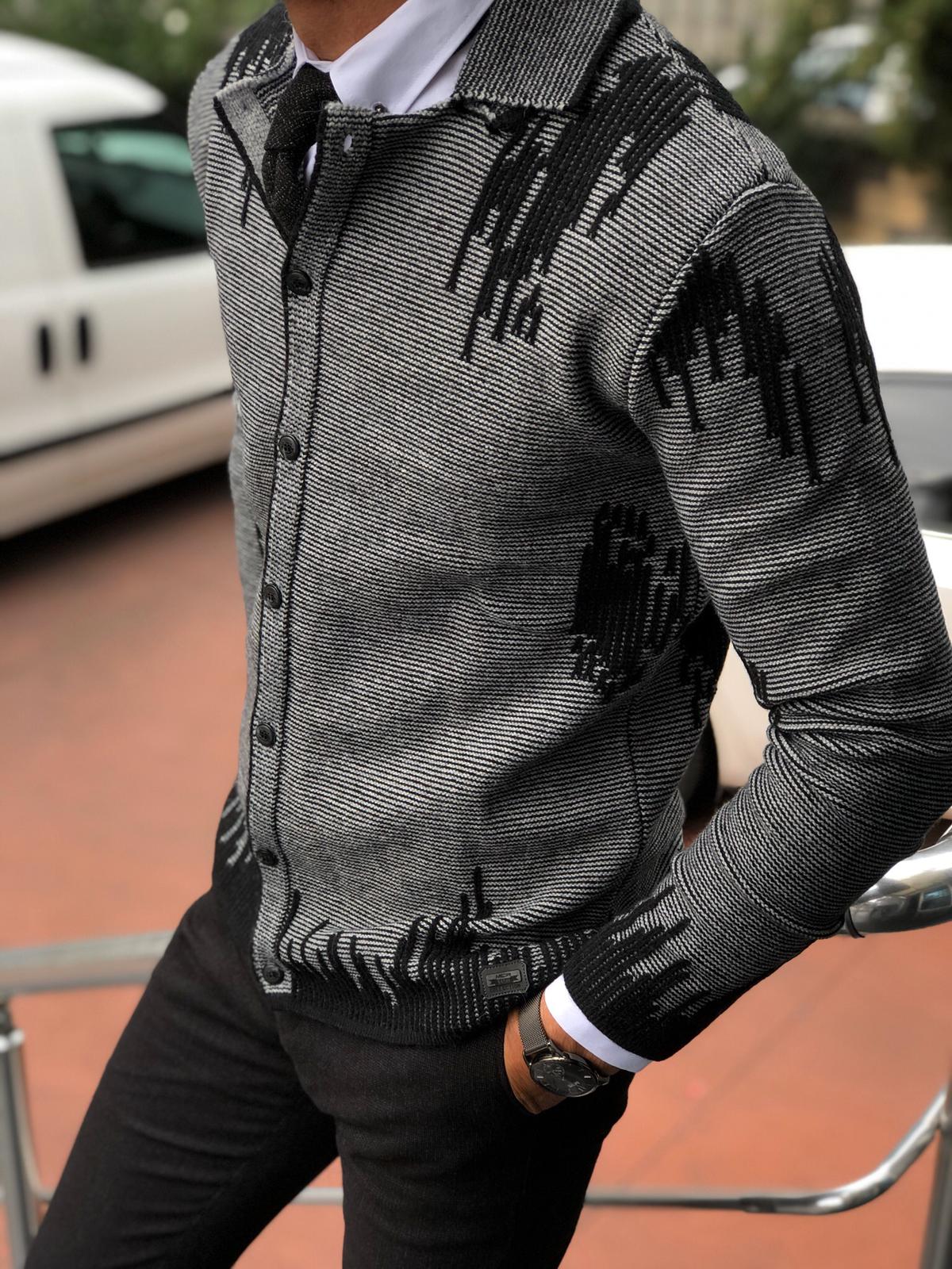 Gerry Slim-Fit Patterned Knitwear Cardigan Black-baagr.myshopify.com-sweatshirts-BOJONI