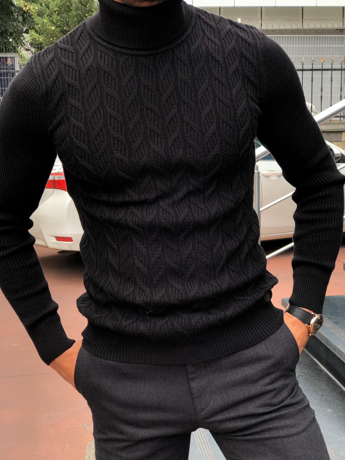 Calvin Slim-Fit Turtleneck Knitwear Black-baagr.myshopify.com-sweatshirts-BOJONI