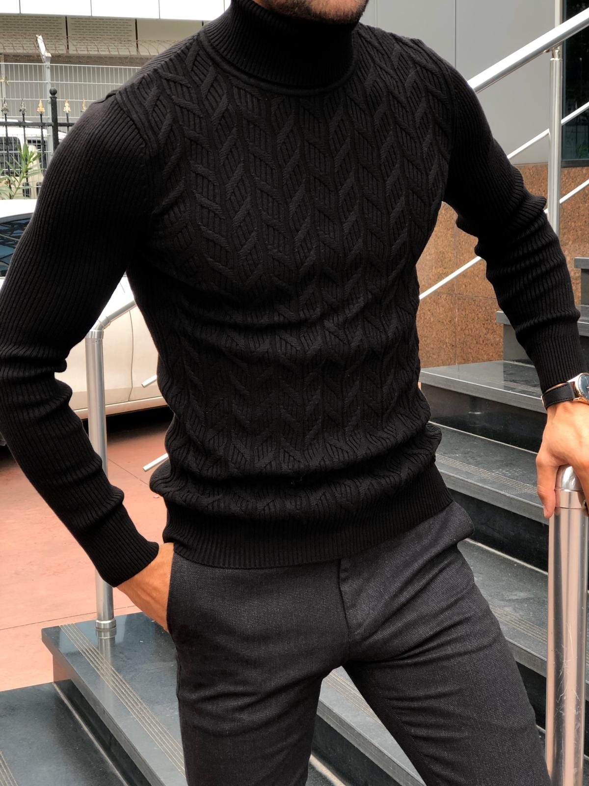 Calvin Slim-Fit Turtleneck Knitwear Black-baagr.myshopify.com-sweatshirts-BOJONI