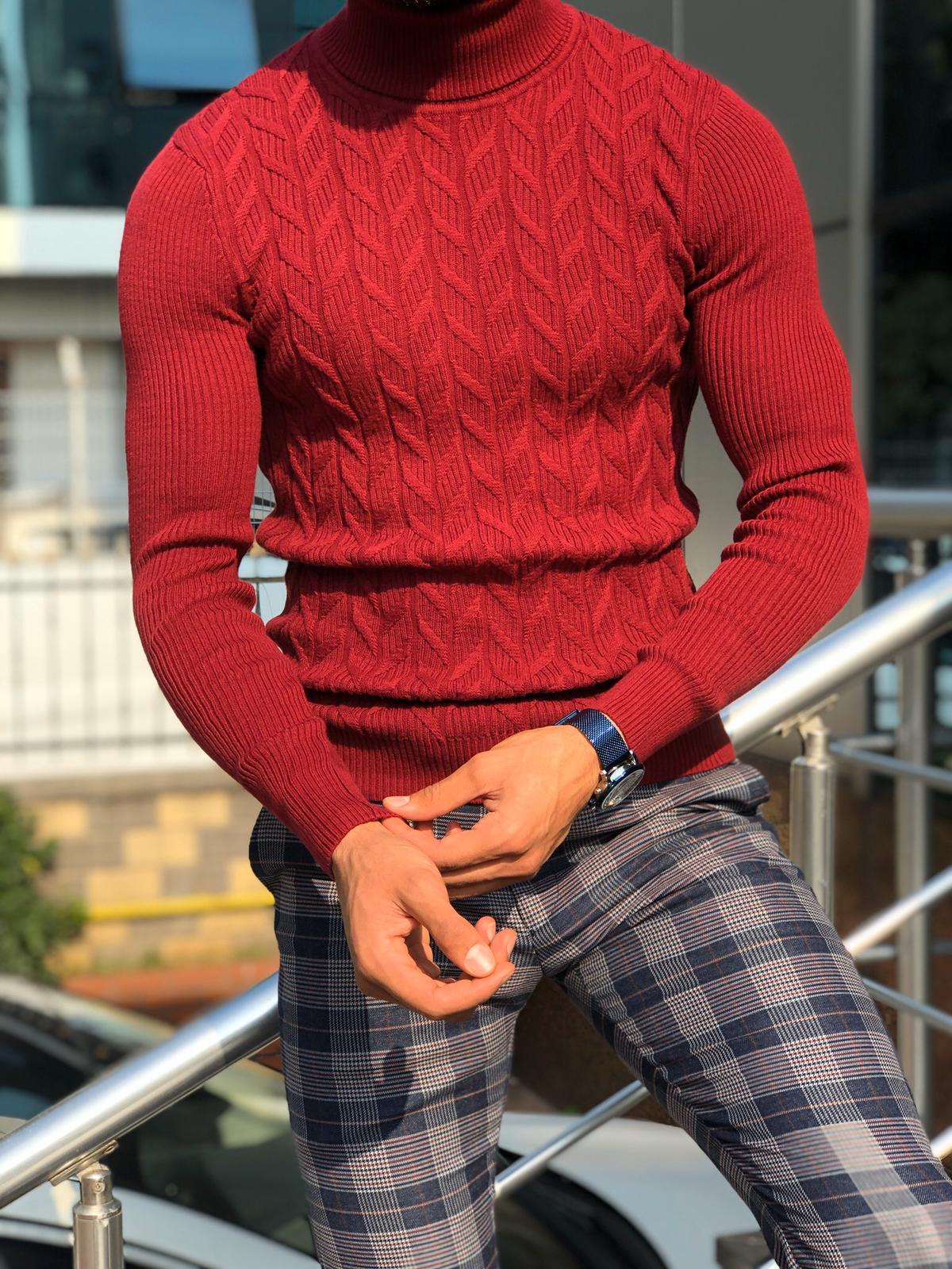 Calvin Slim-Fit Turtleneck Knitwear Red-baagr.myshopify.com-sweatshirts-BOJONI