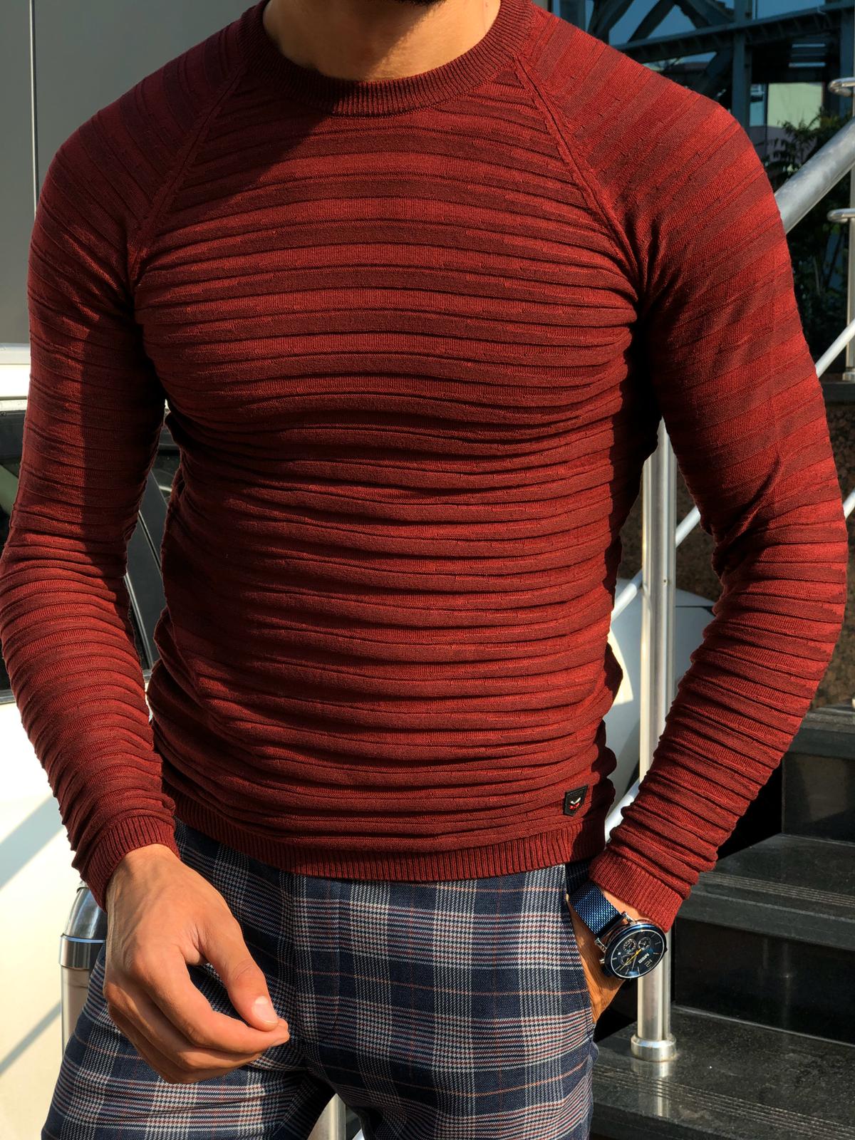 Slim-Fit Patterned Knitwear Claret-Red-baagr.myshopify.com-sweatshirts-BOJONI