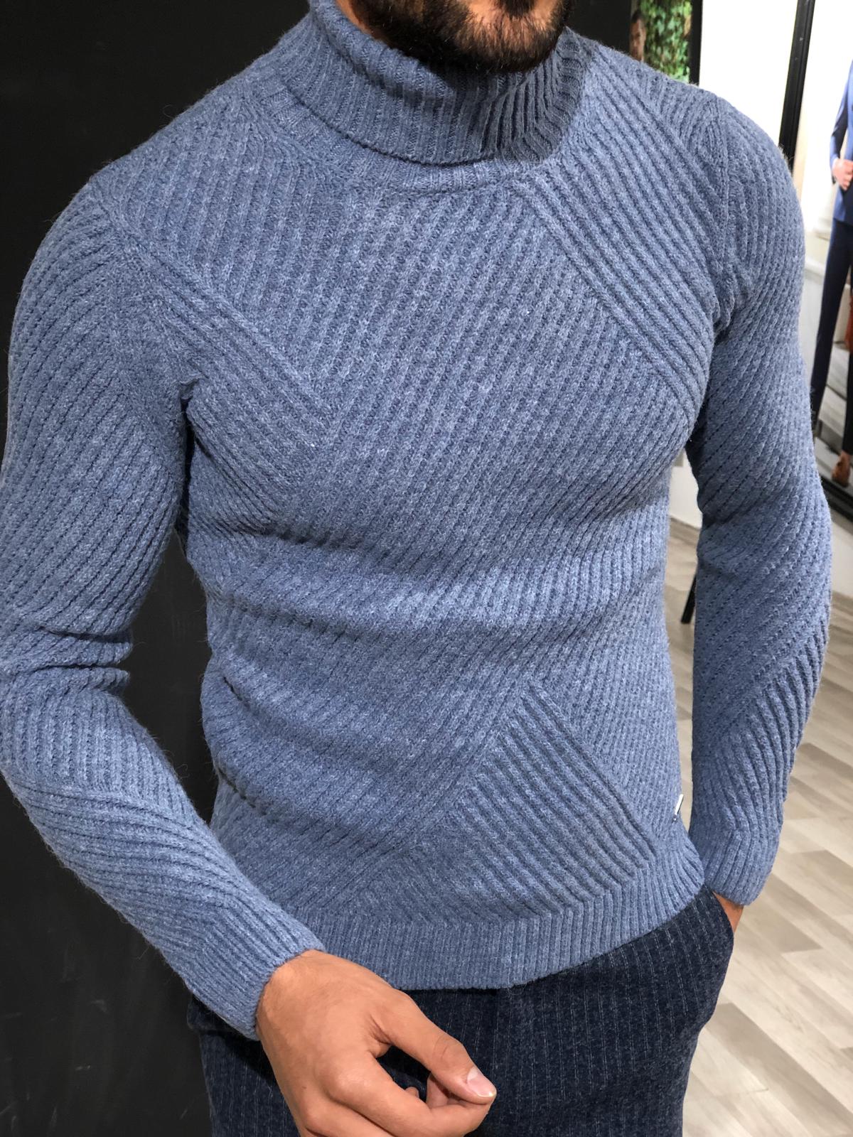 Ponto Slim-Fit Wool Turtleneck Knitwear Blue-baagr.myshopify.com-sweatshirts-BOJONI