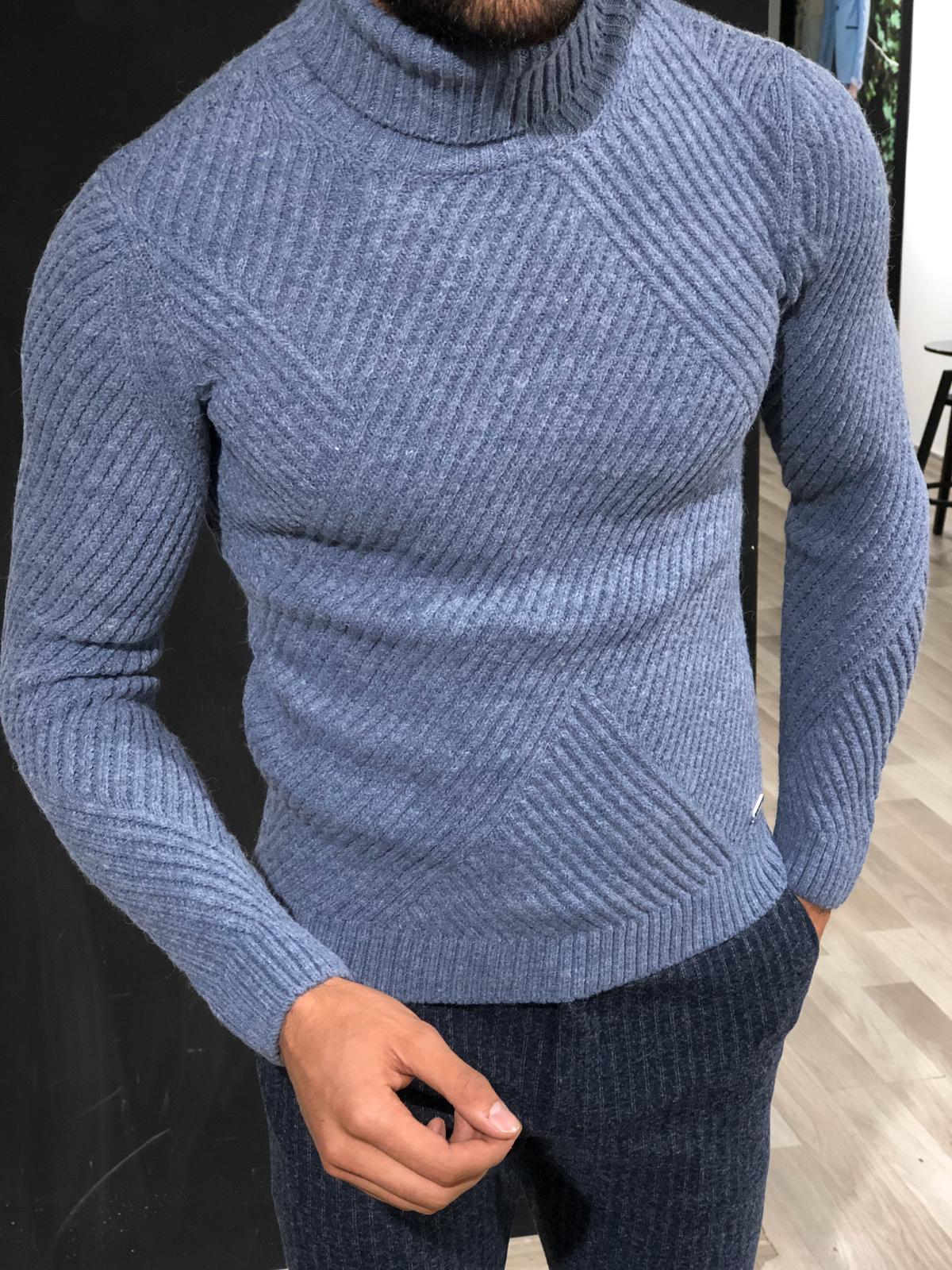 Ponto Slim-Fit Wool Turtleneck Knitwear Blue-baagr.myshopify.com-sweatshirts-BOJONI