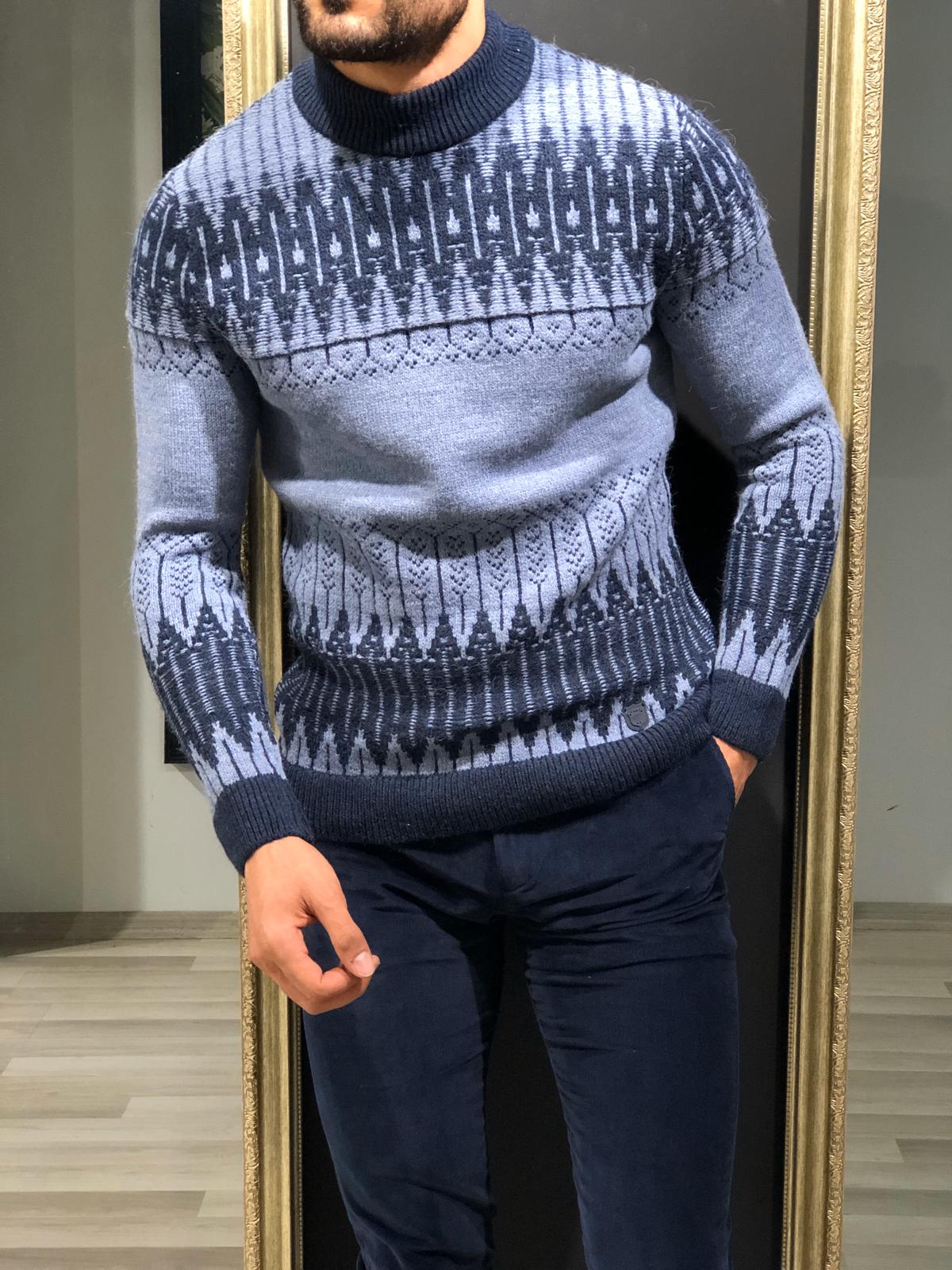 Tommy Slim-Fit Wool Half Turtleneck Knitwear Blue-baagr.myshopify.com-sweatshirts-BOJONI