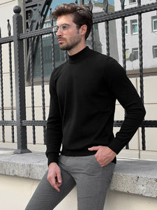 Bojoni Astoria Slim Fit Black Turtleneck Sweater