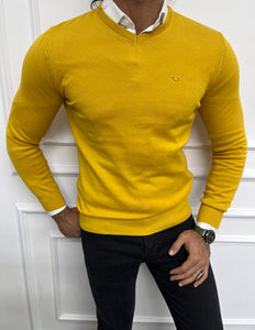 Leon Slim Fit V-Neck Yellow Sweater