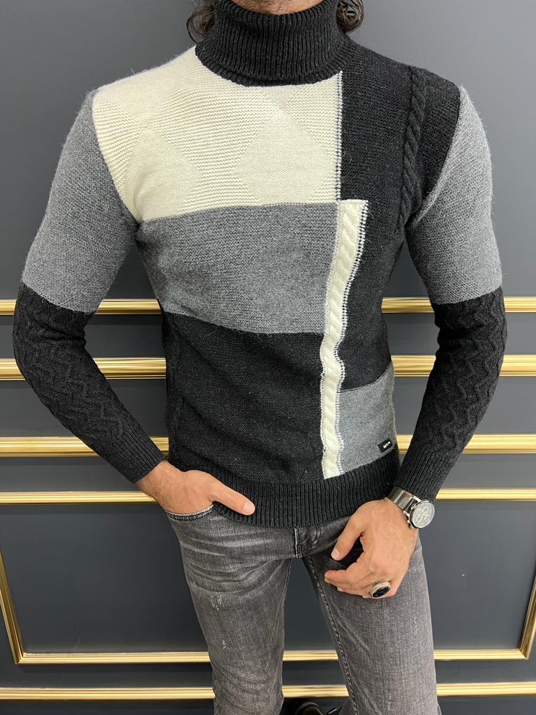 Thread Slim Fit Custom Design Mixed Color Turtleneck