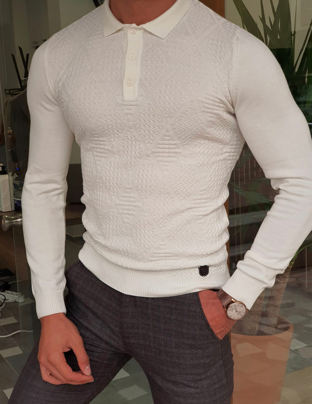 Bloom White Slim Fit Collar Sweater-baagr.myshopify.com-sweatshirts-BOJONI