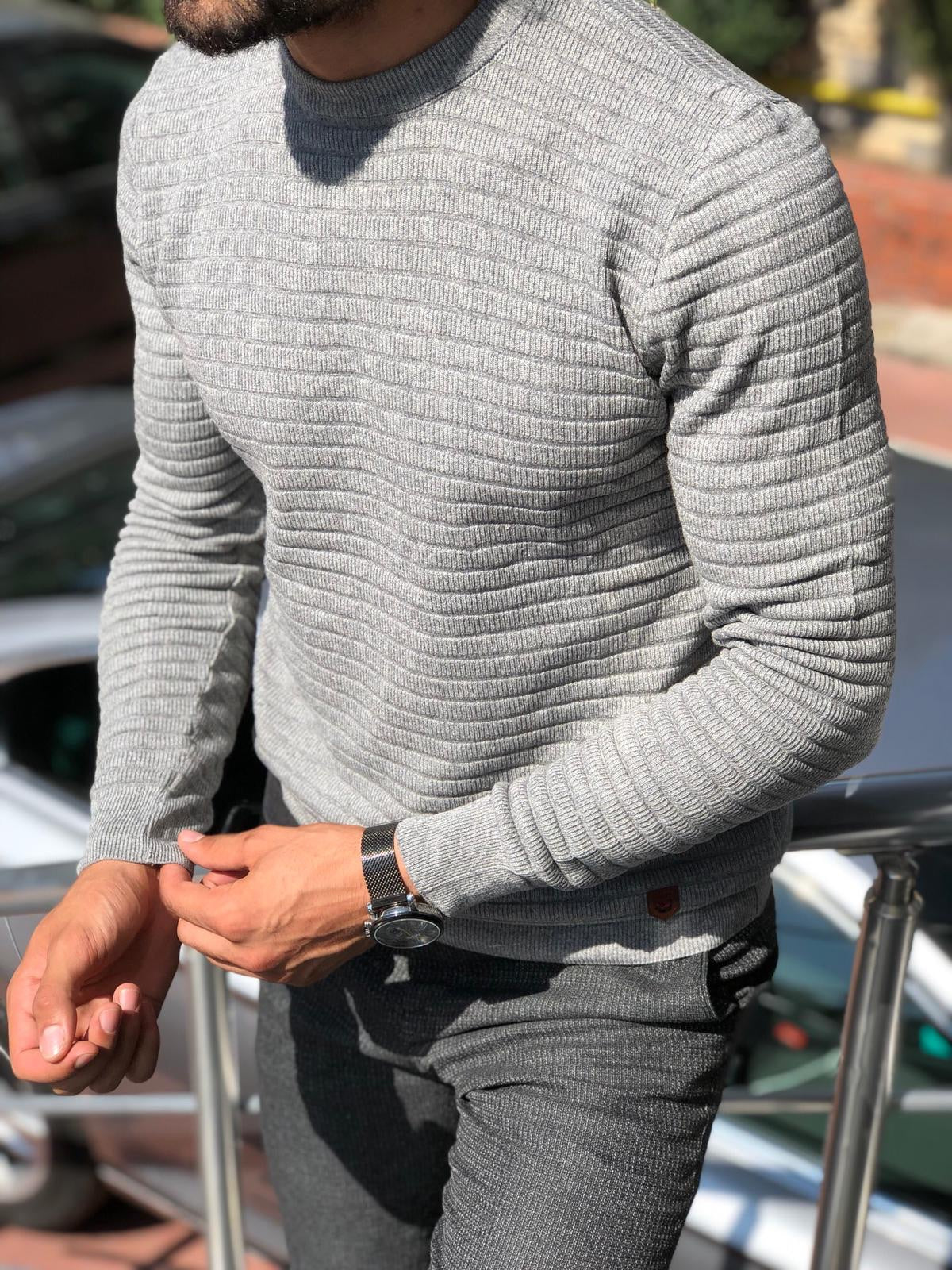 Slim-Fit Patterned Knitwear  Grey-baagr.myshopify.com-sweatshirts-BOJONI