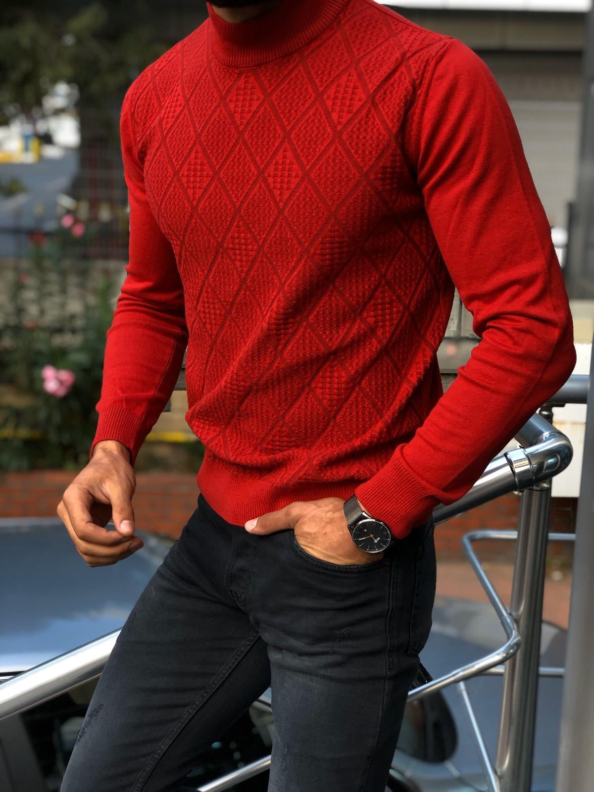 Slim-Fit Patterned Turtleneck Knitwear (3 Colors)-baagr.myshopify.com-sweatshirts-BOJONI