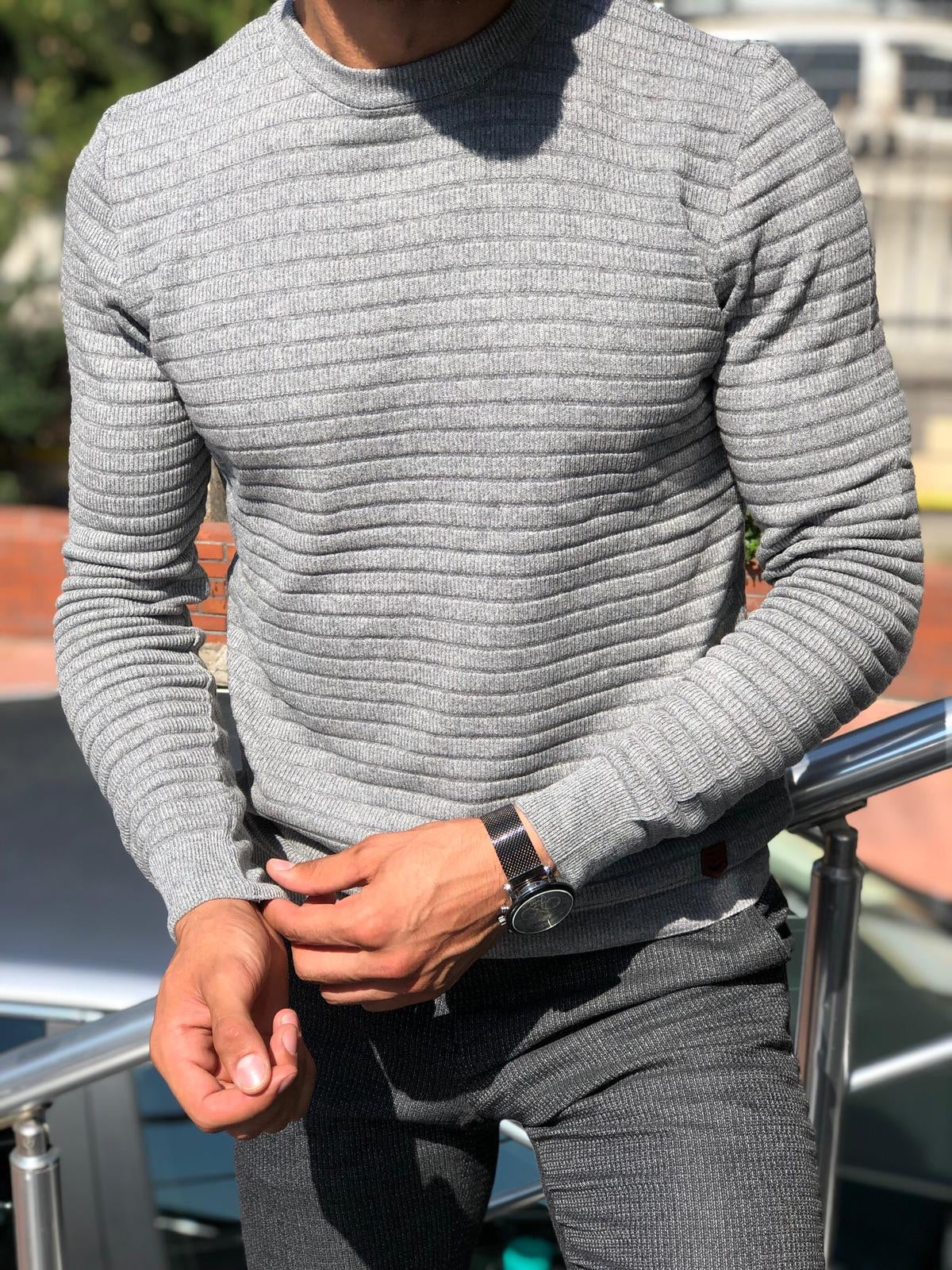 Slim-Fit Patterned Knitwear  Grey-baagr.myshopify.com-sweatshirts-BOJONI