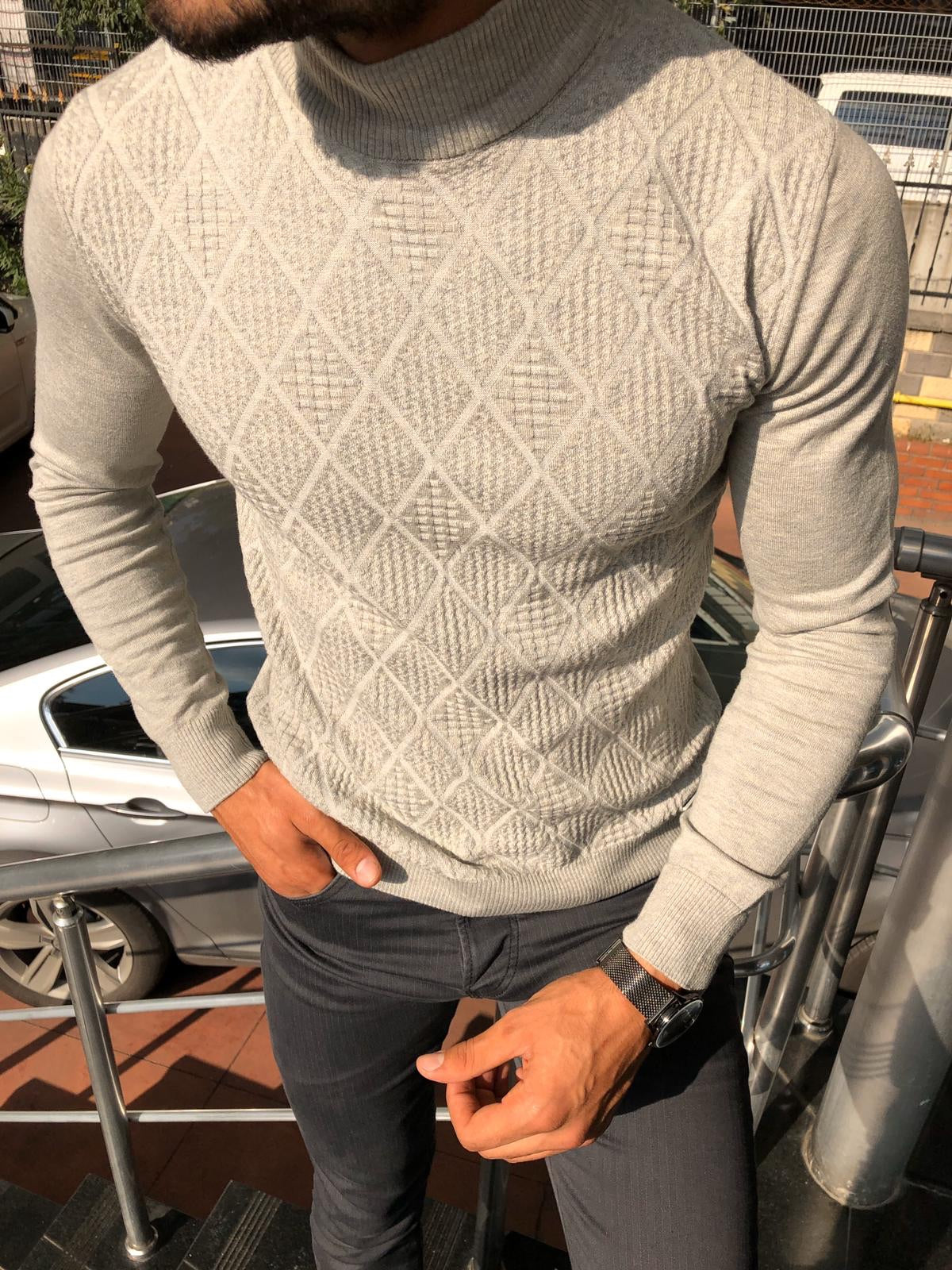 Slim-Fit Patterned Turtleneck Knitwear (3 Colors)-baagr.myshopify.com-sweatshirts-BOJONI